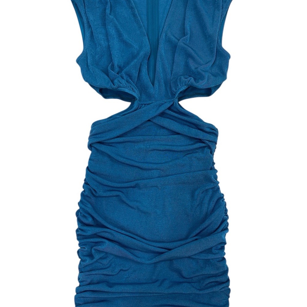 SHEIN Blue Cut Out Ruched Halter Mini Dress